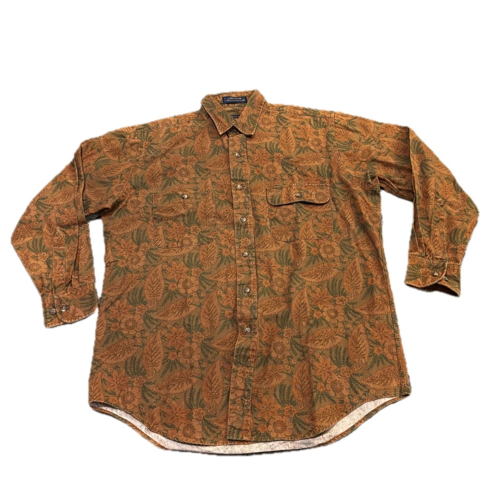 Vintage Ralph Lauren Chaps Floral Paisley Cotton Button Down Brown 16 32-33